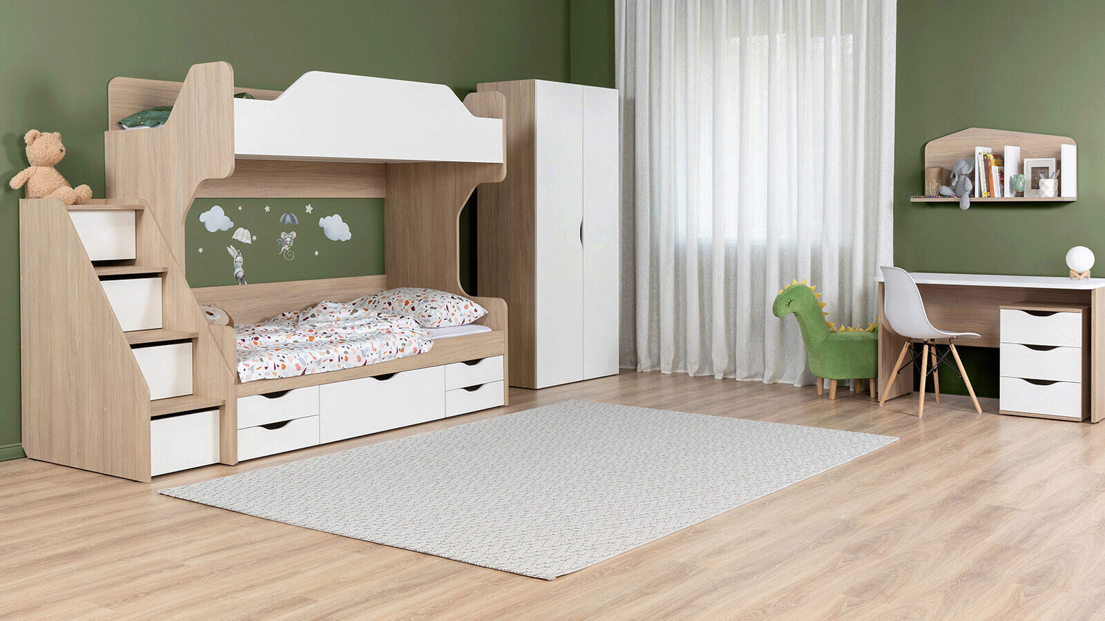 Спальня детская Luna, цвет Дуб медовый+Белый премиум элементы дизайна