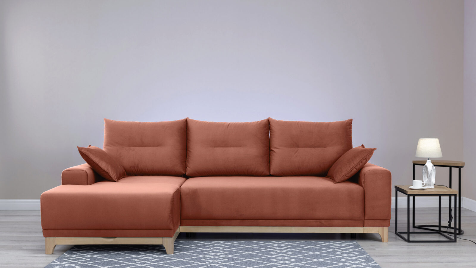 Угловой диван Frost new, левый угловой стол 1000 × 1200 × 770 мм левый угол шамони карамель