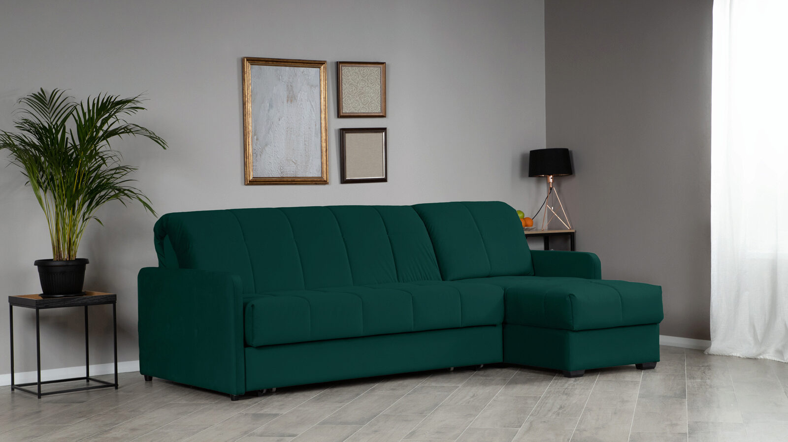 Угловой диван Domo Pro с узкими подлокотниками, стежка квадрат