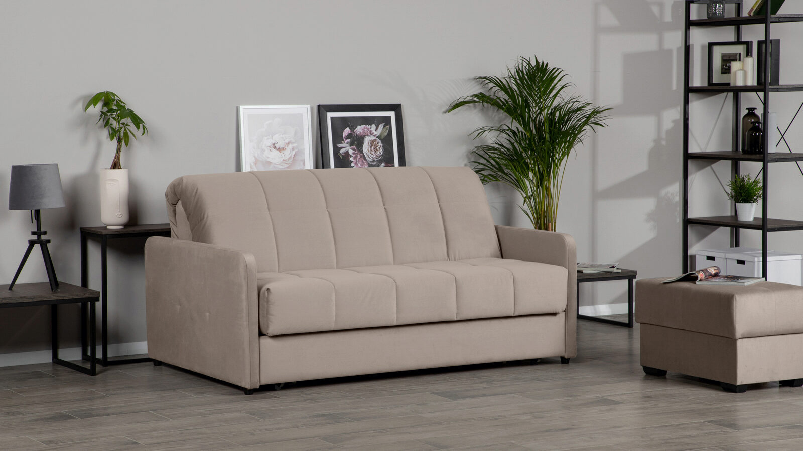 Прямой диван Domo Pro с узкими подлокотниками стежка квадрат