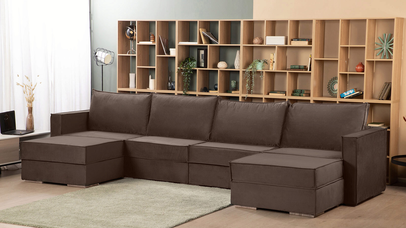 Модульный диван Hero 6-секционный с 2 пуфами модульный диван hero 2 секционный конфигурация кинотеатр