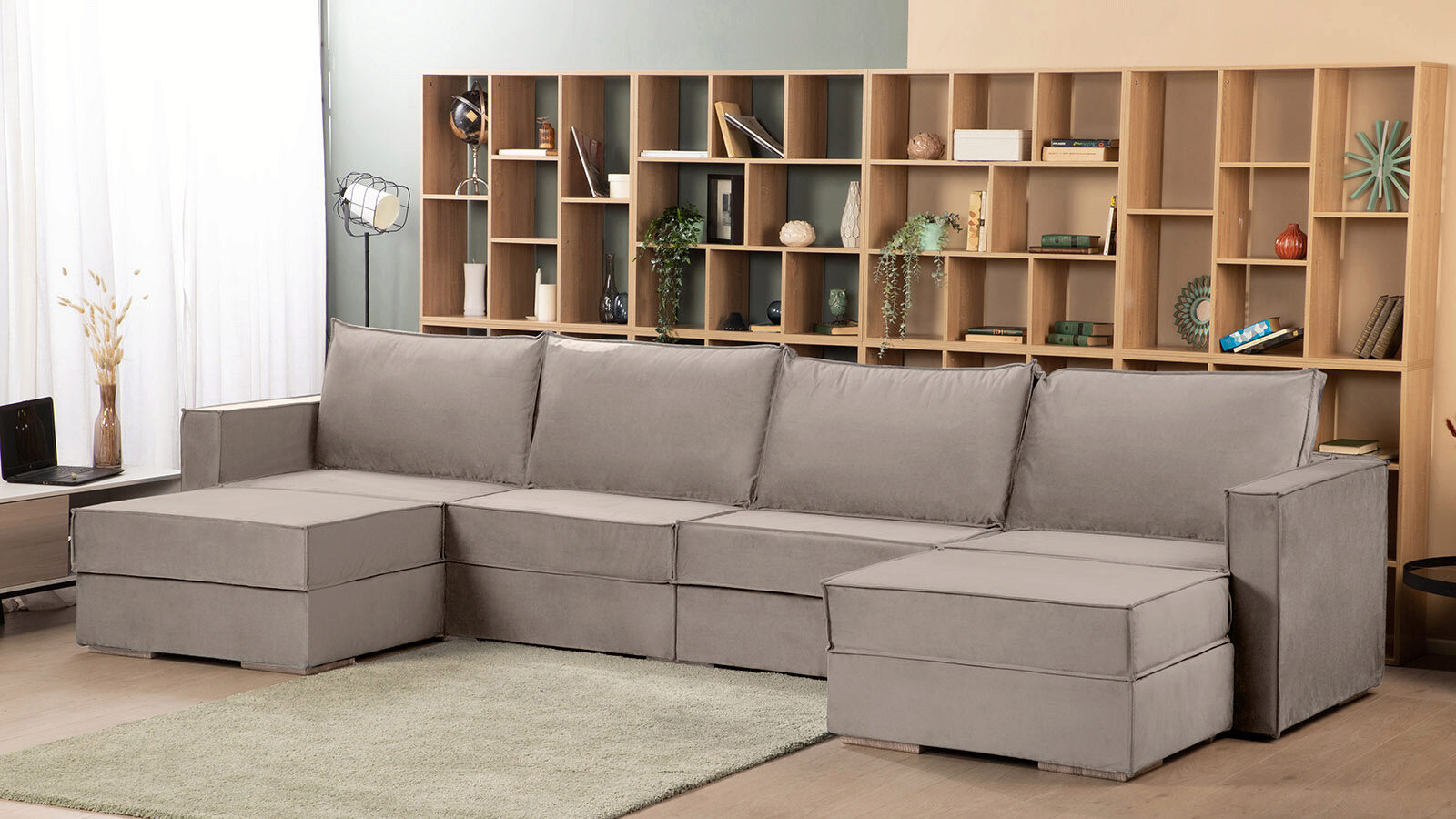 Модульный диван Hero 6-секционный с 2 пуфами модульный диван hero 2 секционный конфигурация кинотеатр