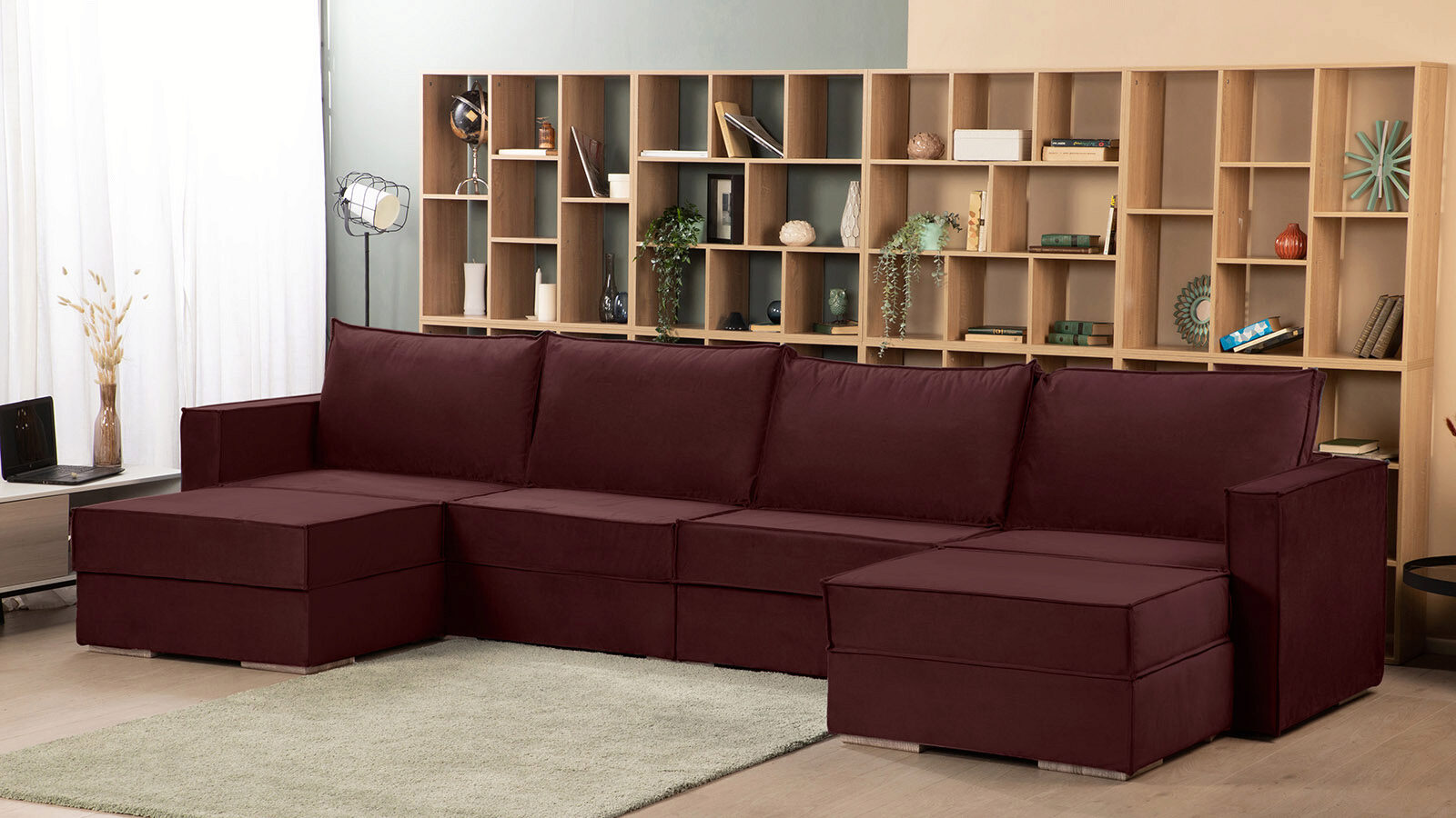 Модульный диван Hero 6-секционный с 2 пуфами