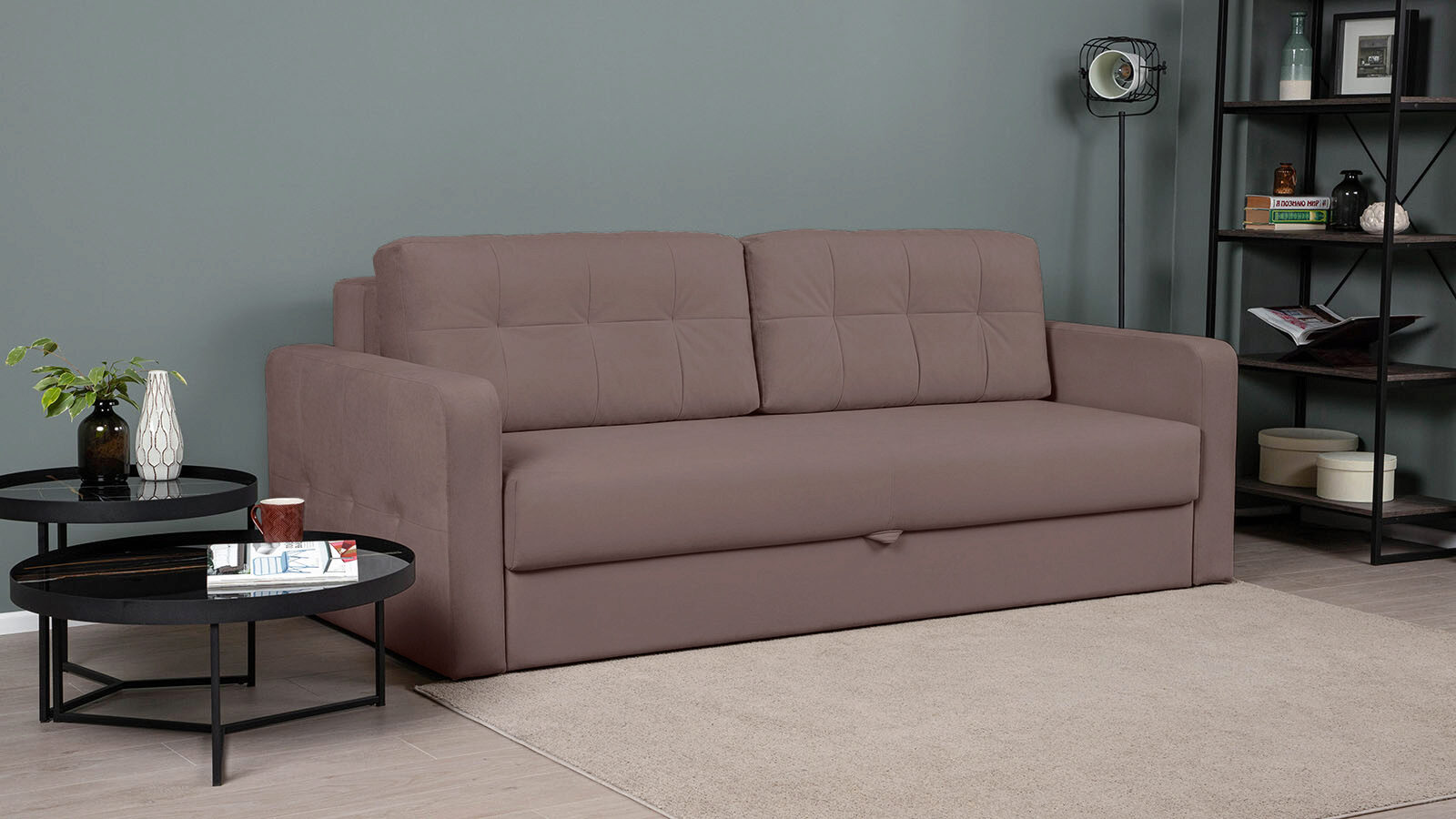 фото Прямой диван loko pro с широкими подлокотниками, с матрасом комбинированной жесткости askona