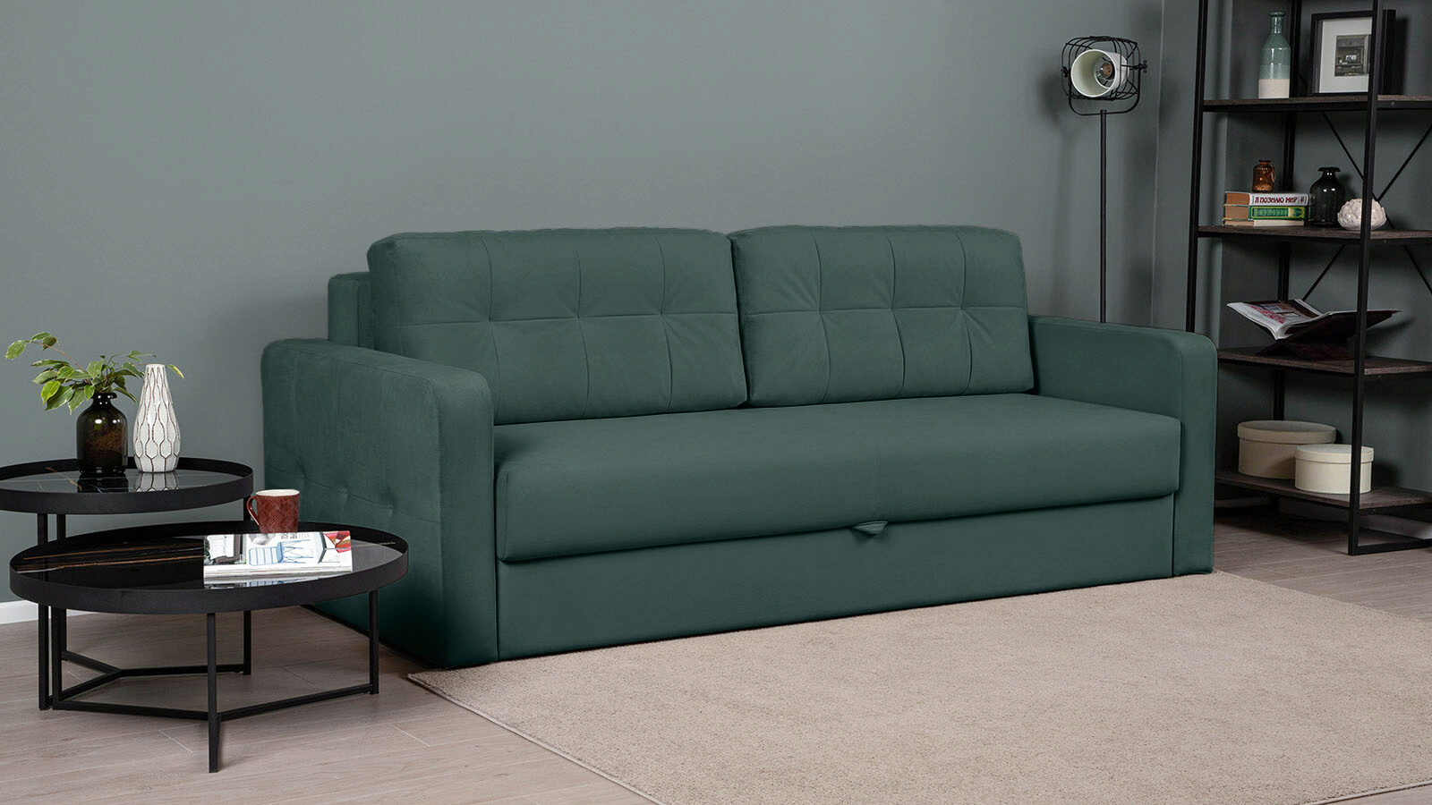 фото Прямой диван loko pro с широкими подлокотниками, с матрасом комбинированной жесткости askona