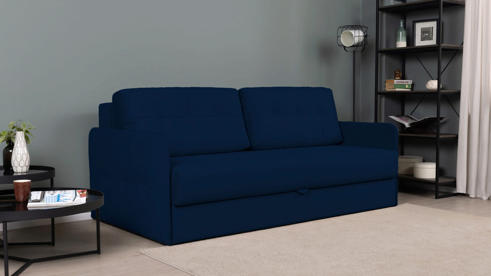 фото Прямой диван loko pro с узкими подлокотниками, с матрасом средней жесткости askona