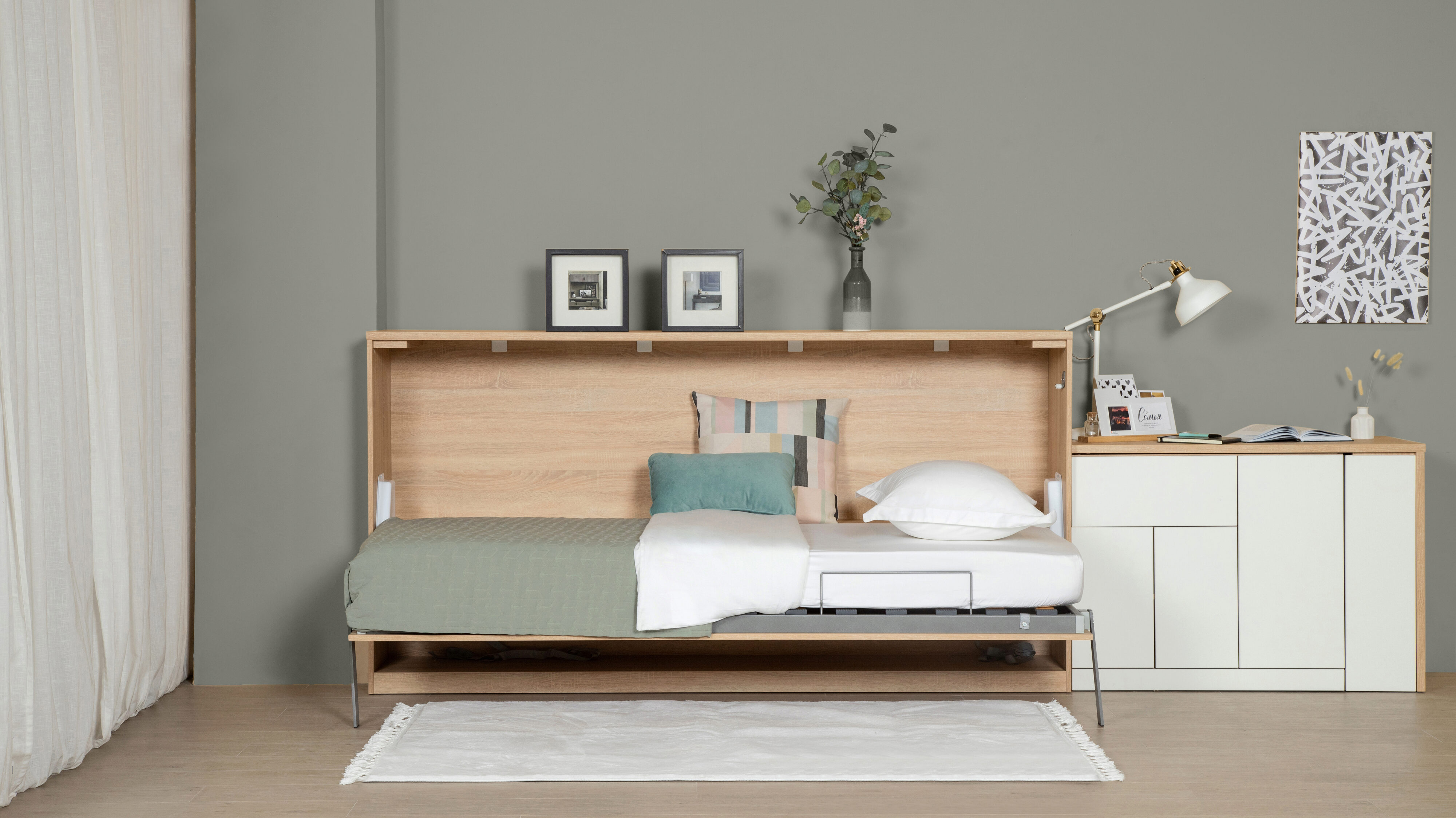 фото Кровать откидная горизонтальная smart comfort, цвет дуб askona