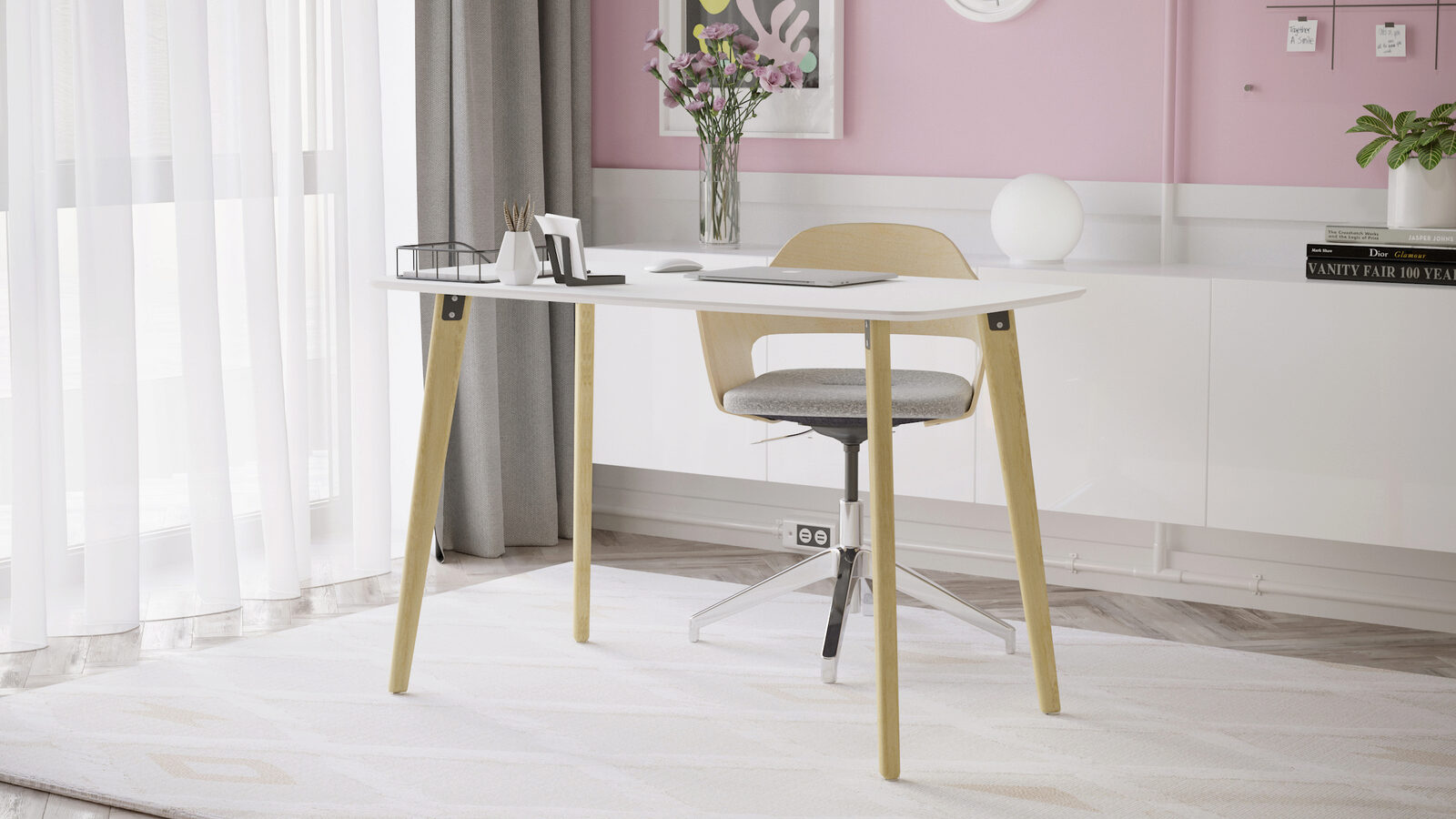 Стол рабочий Line Quadro, цвет белый+дуб янтарный стол рабочий line trio графит дуб янтарный