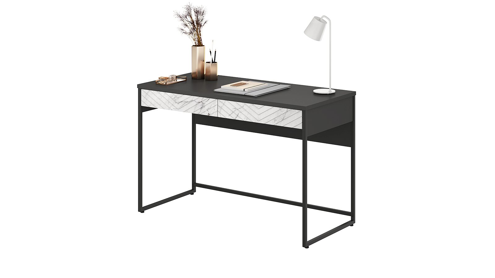 Стол письменный Lothar, цвет Черный Графит + Мрамор светлый