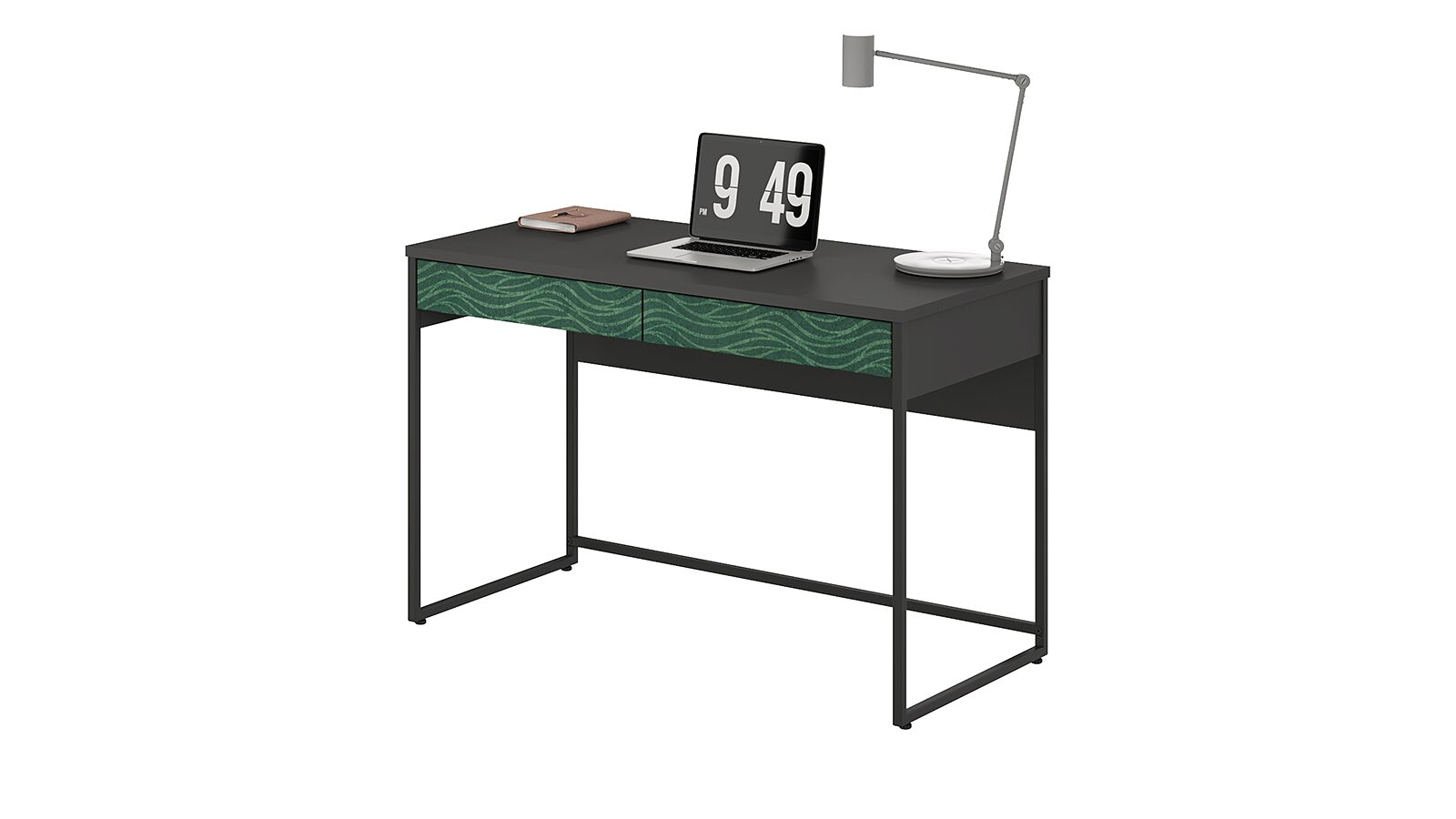 Стол письменный Lothar, цвет Черный Графит + Печать Зеленая волна HOME