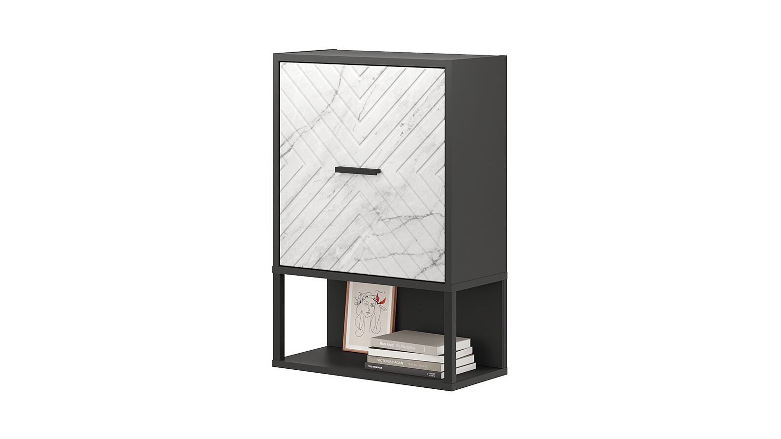 Шкаф навесной Lothar, цвет: Черный Графит + Мрамор светлый шкаф навесной сабрина 600х600х720 угловой венге дуб сонома