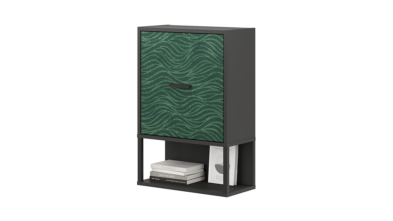 Шкаф навесной Lothar, цвет: Черный Графит + Печать Зеленая волна 1 12 кукольный домик миниатюрная гостиная металлический будильник